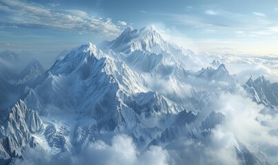 Naklejka premium Majestic mountain range with snow-capped peaks, awe-inspiring scene