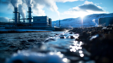 A high-tech geothermal power plant with advanced drilling technology