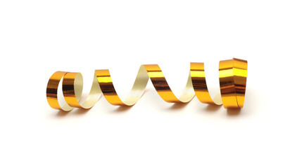 Yellow glow Gold color wave silk ribbon with light shadow on white background.