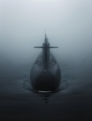 Silhouette of a submarine emerging from the misty waters, evoking a sense of mystery and tranquility.