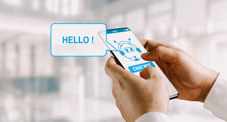 AI Chatbot smart digital customer service application concept. Computer or mobile device...