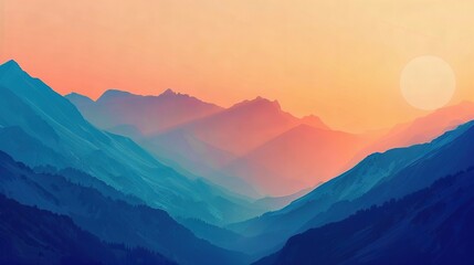 Obraz premium Mountains with Sunset and Trees in Foreground