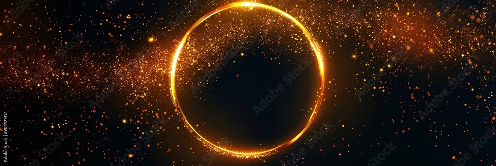 Poster A glowing golden circle with particles of light, symbolizing hope, achievement, new beginnings, success, and potential.