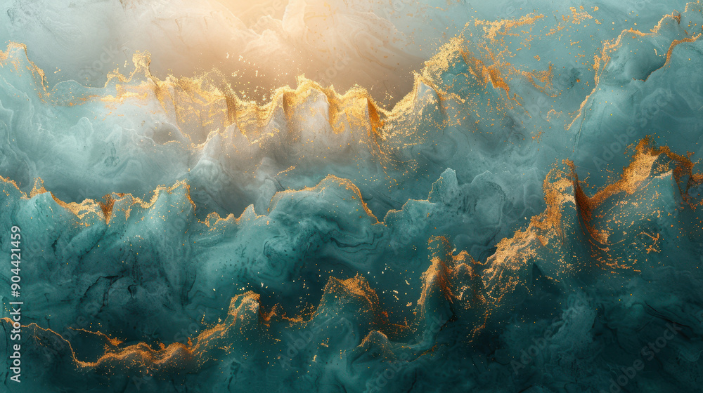 Poster abstract digital art of colorful cloud formations creating a serene and imaginative atmosphere.