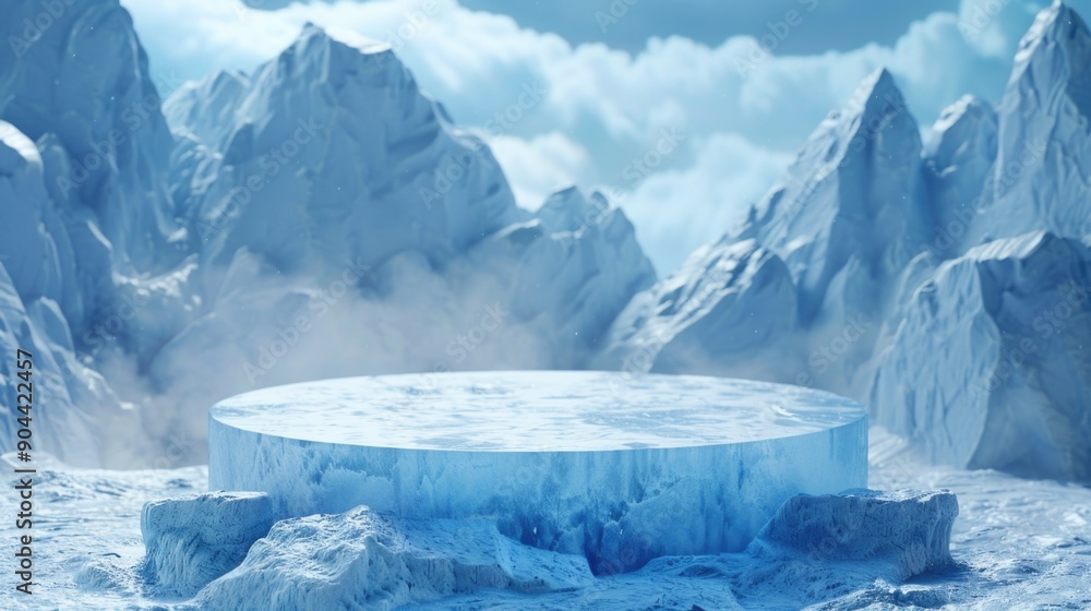 Poster crystal iceberg in an arctic environment, featuring a cross-section view of the unique formation.