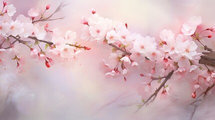 Dreamy watercolor rendering of cherry blossoms in shades of pink and white