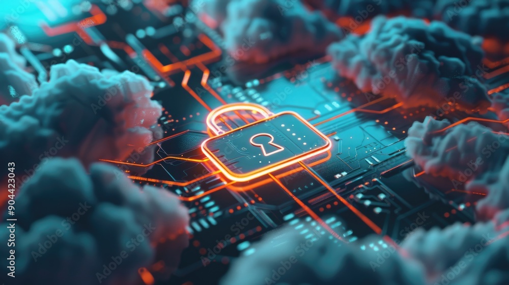 Poster digital encryption technology concept with futuristic background.