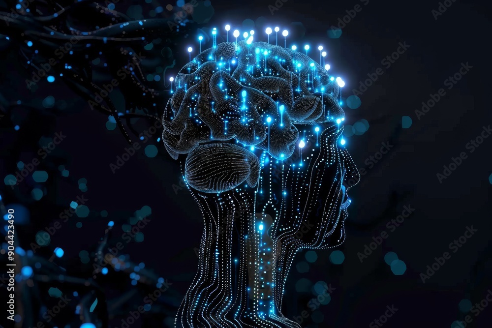 Poster visually arresting brain lightbulb floating in digital space symbolizing advanced learning.