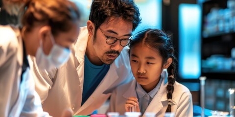 Obraz premium Three scientists conducting research.