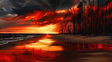 Fototapeta premium Sunset beach painting - more concise while maintaining clarity