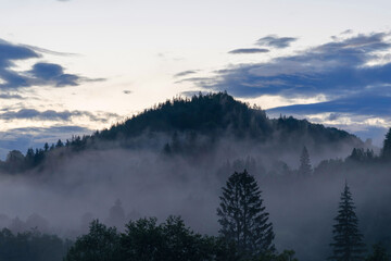 Sunset / Sunrise in the mountains. Spooky mountain landscape.