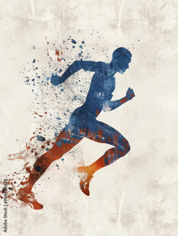 Sticker A silhouette of a runner in motion, captured in a burst of colorful paint, symbolizes speed, determination, and the pursuit of goals.