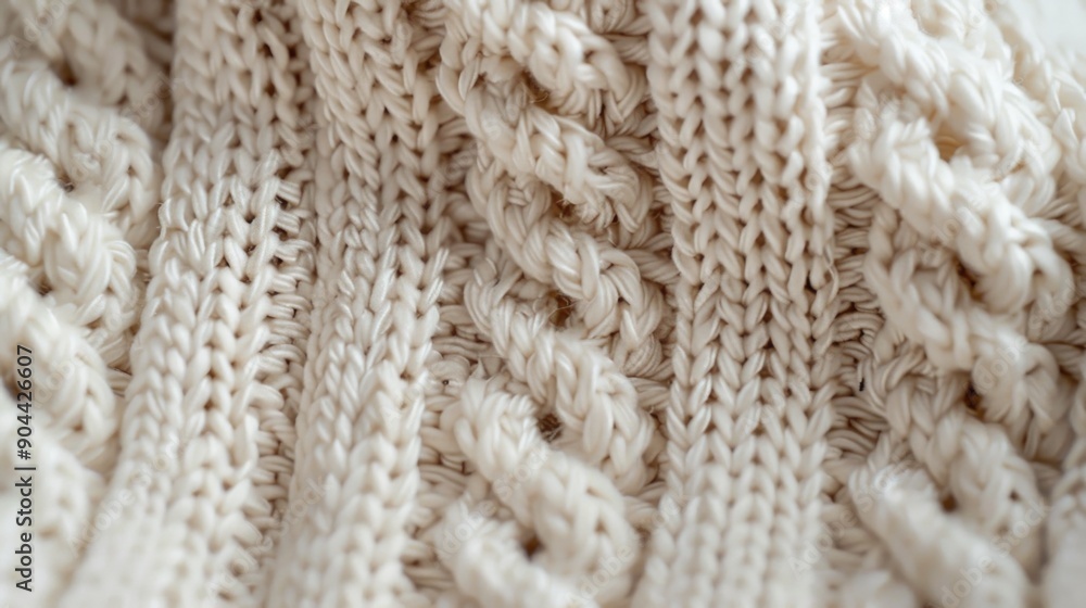 Poster a detailed view of a beautifully knitted cable sweater with intricate patterns, showcasing the skill