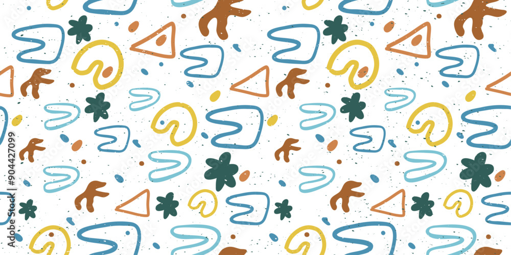 Poster abstract and casual childish pattern style. childish doodles, colored shapes, seamless pattern.