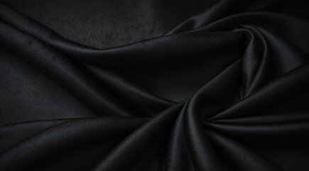 Obraz premium Elegant Black Satin Fabric Texture with Drapes and Folds