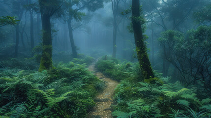 A misty forest scene that captures the enchanting atmosphere of nature, inviting calm and reflection.