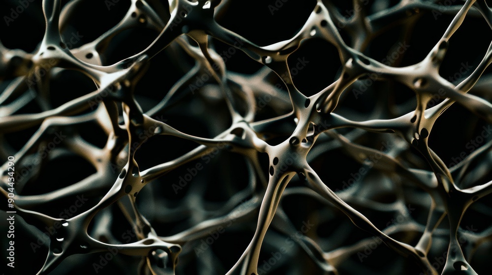 Poster closeup view showcases a complex network of abstract lines and nodes, representing advancements in b