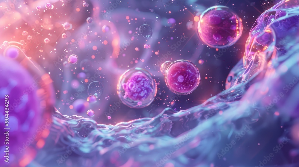 Poster investigating dynamic cells in a colorful abstract setting at a microscopic level