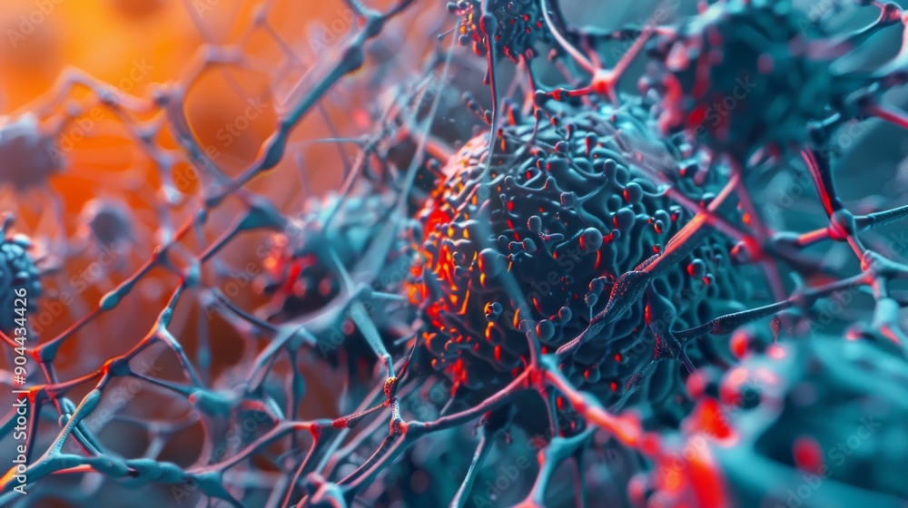 Poster detailed view of interconnected cell structures highlighting intricate patterns, emphasizing complex