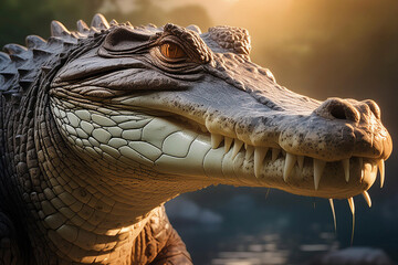 Fototapeta premium photographs of crocodiles in the water, generated by AI