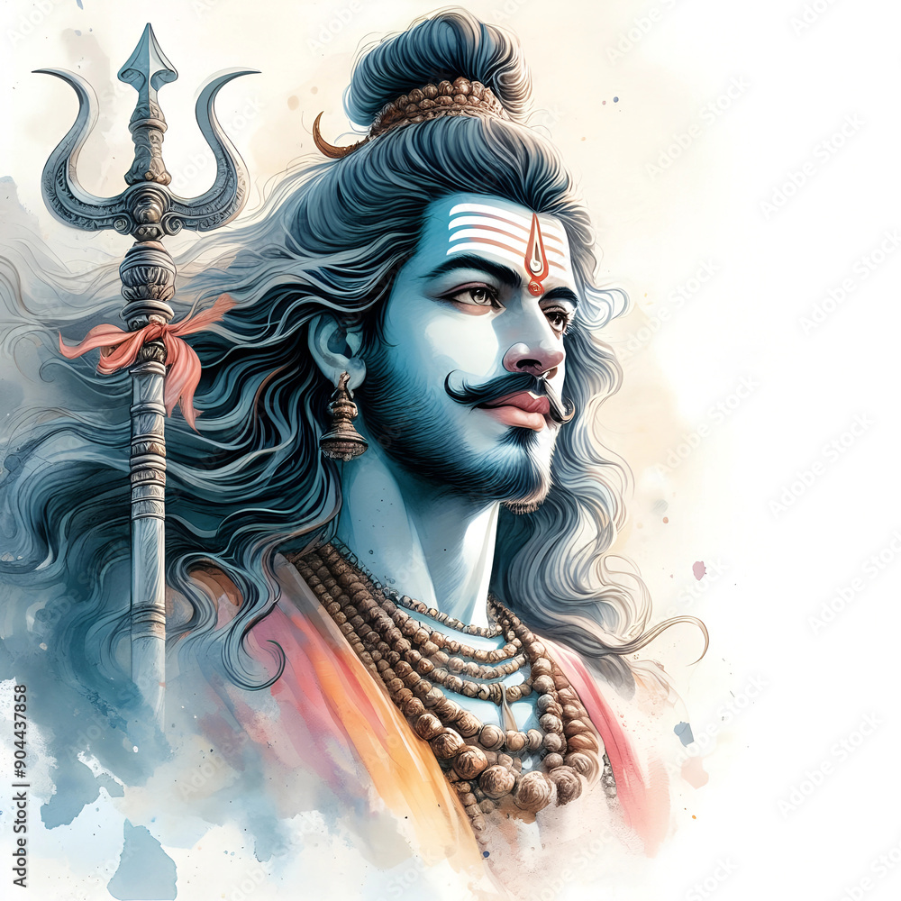 Wall mural watercolor lord mahadev illustration