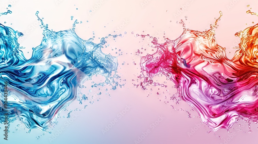 Poster a pink and blue background features two water splashes one is on the left, while another is on the r