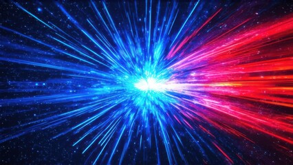 Fototapeta premium Abstract background in blue and red neon glow colors. Speed of light in galaxy. Explosion in universe. Space background for event, party, carnival, celebration, anniversary or other