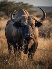 Big, aged Cape Buffalo Dagga Bull in natural habitat