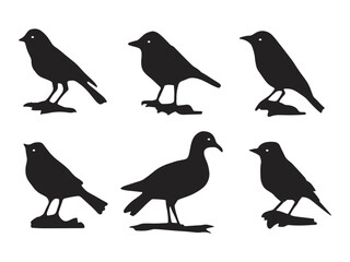 Set of black bird silhouettes illustration art, silhouette bird logo design vector, birds silhouettes collection