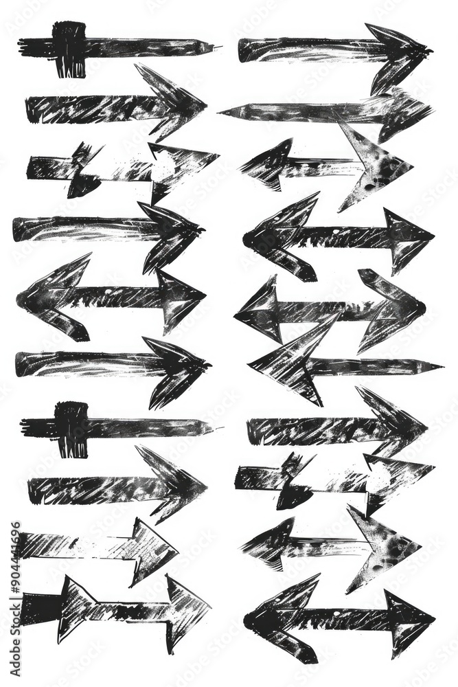 Aufkleber a collection of simple arrow drawings in black and white, great for use in educational materials or 
