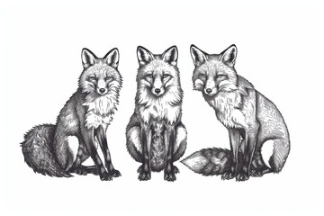 Obraz premium Intricate Hand-Drawn Fox Engraving: Black and White Ink Sketch