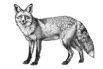 Intricate Hand-Drawn Fox Engraving: Black and White Ink Sketch