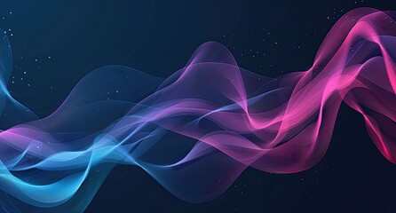 Fototapeta premium wave of sound or music in pink and blue colors on dark background with copy space Generative AI