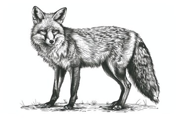 Obraz premium Intricate Hand-Drawn Fox Engraving: Black and White Ink Sketch