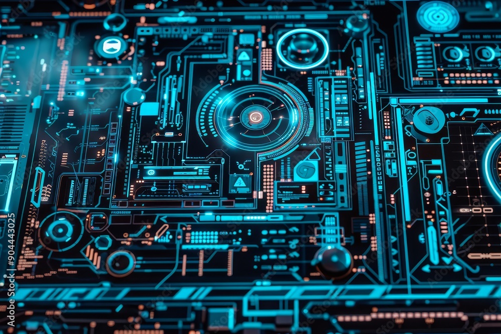Fototapete High-tech digital circuit design showcasing advanced technology and futuristic innovation in electronics, Generative Ai