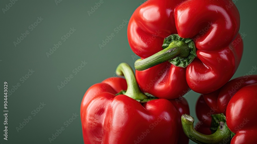 Poster a stack of red peppers with a green stem in the center of the image