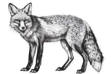 Fototapeta premium Intricate Hand-Drawn Fox Engraving: Black and White Ink Sketch