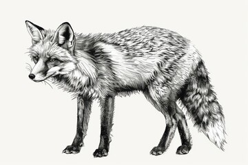 Fototapeta premium Intricate Hand-Drawn Fox Engraving: Black and White Ink Sketch