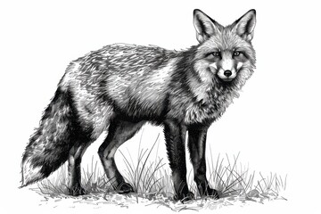 Obraz premium Intricate Hand-Drawn Fox Engraving: Black and White Ink Sketch