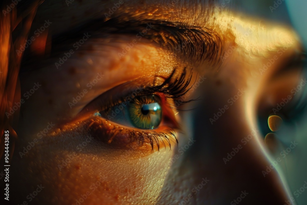 Poster Close-up view of a person's eye with a blurred out background, ideal for representing a character's perspective or adding mystery to an image
