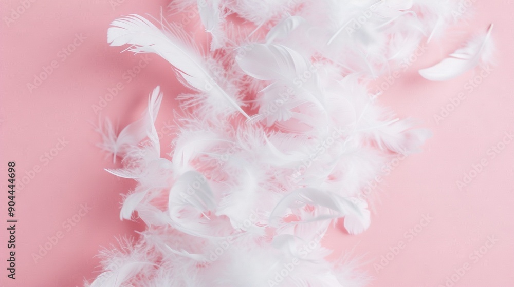 Poster a card with a pink background and white feathers for added decoration and space for text or images