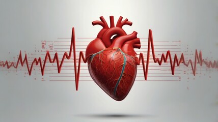 A realistic 3D rendering of a human heart, surrounded by an electrocardiogram waveform, symbolizing...