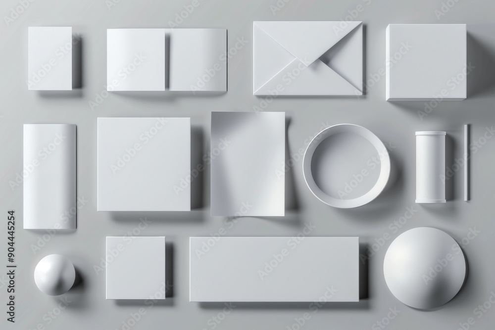Poster Collection of white objects placed on a gray surface