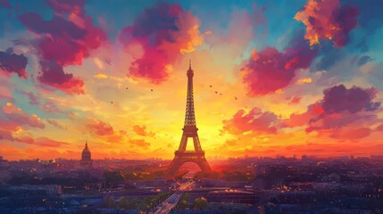 eiffel tower at sunset