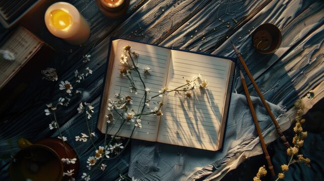 A personable book placed beside candles, perfect for study or reading sessions