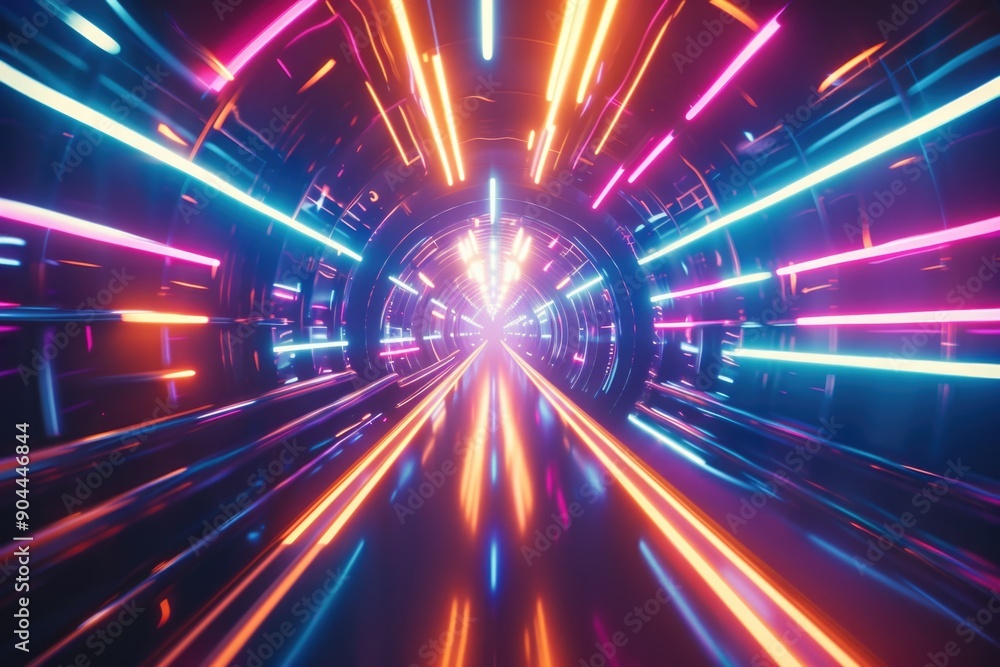 Poster a vibrant and bright tunnel filled with many colors, ideal for backgrounds or designs where you need