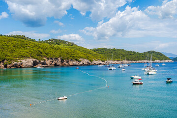 Crystal clear waters of Adriatic Sea around Elaphiti Island Lopud near Dubrovnik. Summer in Croatia