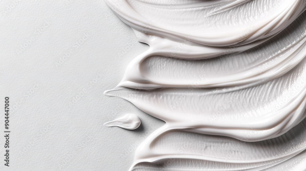 Poster a whipped cream close-up on a white background with a dark center object