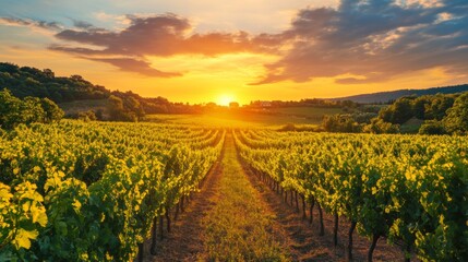 Fototapeta premium Sunset at the vineyard 