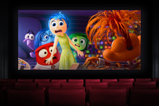 Inside Out 2 movie in the cinema. Watching a movie in the cinema. Astana, Kazakhstan - July 3, 2024.